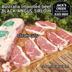 Beef Sirloin Australia BLACK ANGUS GF Grain-Fed MS2+ marbling2+ STEER (young cattle) Jack's Creek frozen STEAK CUTS; 3/8,3/4,1,2 inch (price/kg) - Striploin / New York Strip / Has Luar